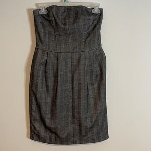 Y2K Express Tube Dress Strapless Herringbone Mini Gray Black 4 Wool Blend White